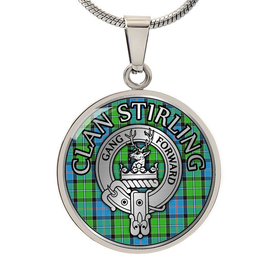 Clan Stirling Crest & Tartan Pendant Necklace