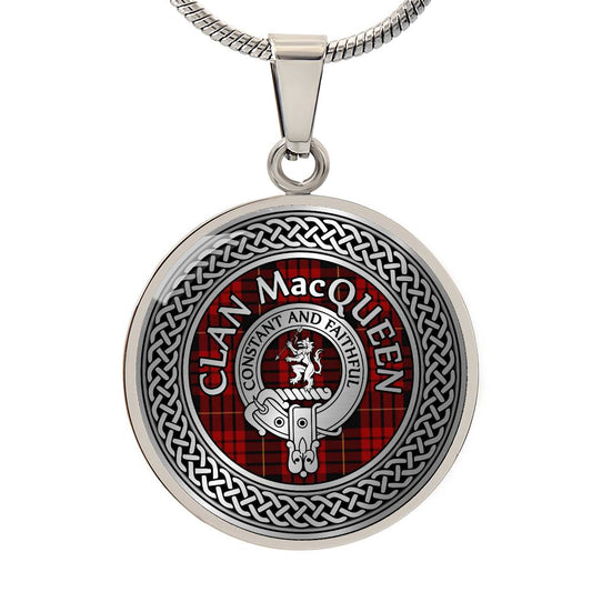 Clan MacQueen Crest & Tartan Knot Pendant Necklace