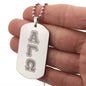 ΑΓΩ -Alpha Gamma Omega - Etched Dog Tag