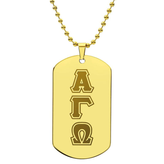 ΑΓΩ -Alpha Gamma Omega - Etched Dog Tag