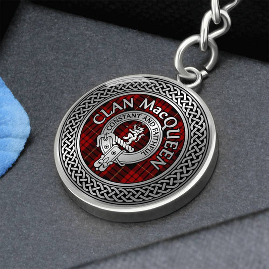 Clan MacQueen Crest & Tartan Knot Pendant Keychain