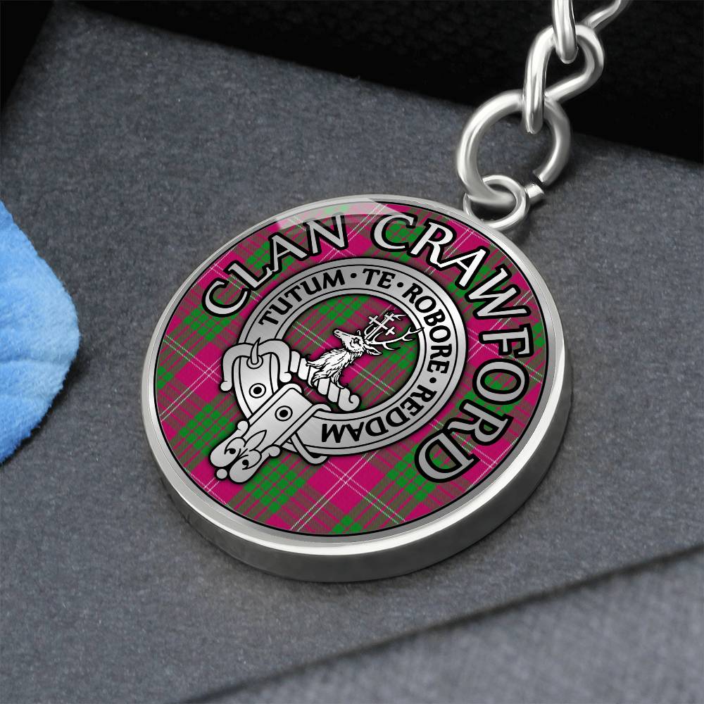 Clan Crawford Crest & Tartan Pendant Keychain