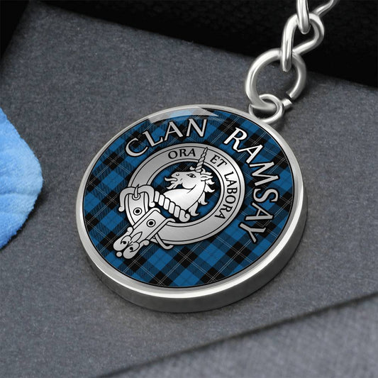 Clan Ramsay Crest & Hunting Tartan Pendant Keychain