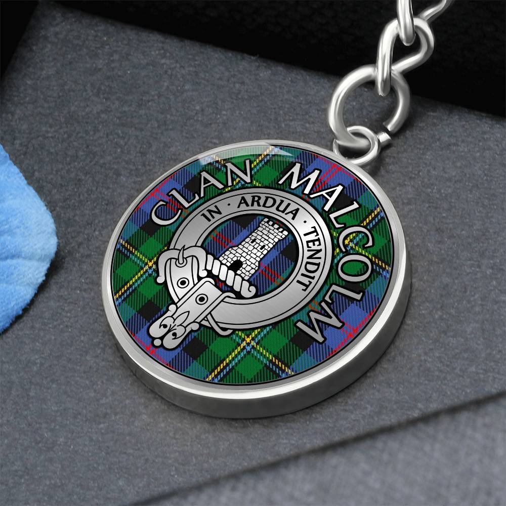 Clan Malcolm Crest & Tartan Pendant Keychain