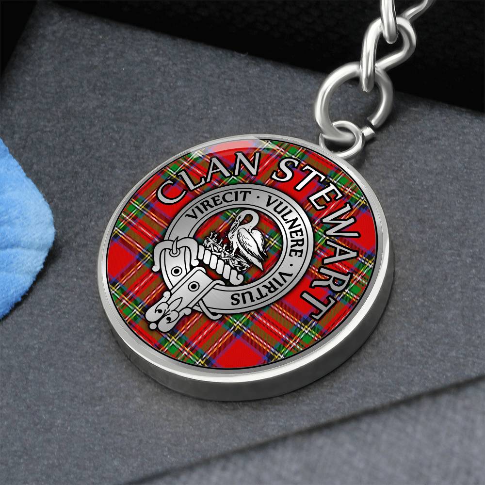 Clan Stewart Crest & Tartan Pendant Keychain