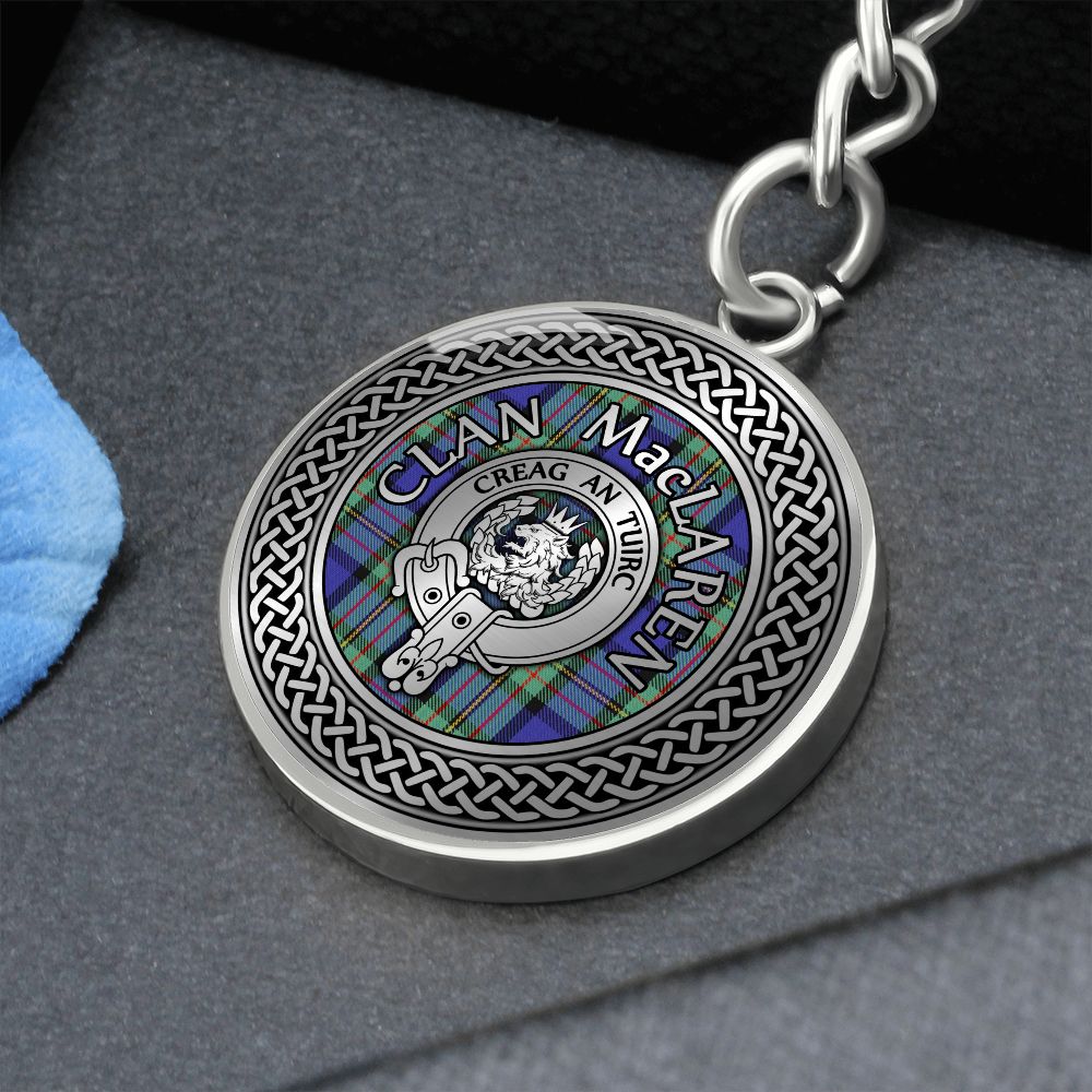 Clan MacLaren Crest & Tartan Knot Pendant Keychain