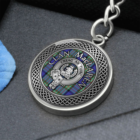 Clan MacLaren Crest & Tartan Knot Pendant Keychain