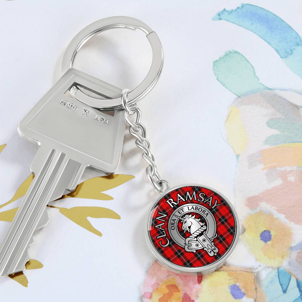 Clan Ramsay Crest & Tartan Pendant Keychain