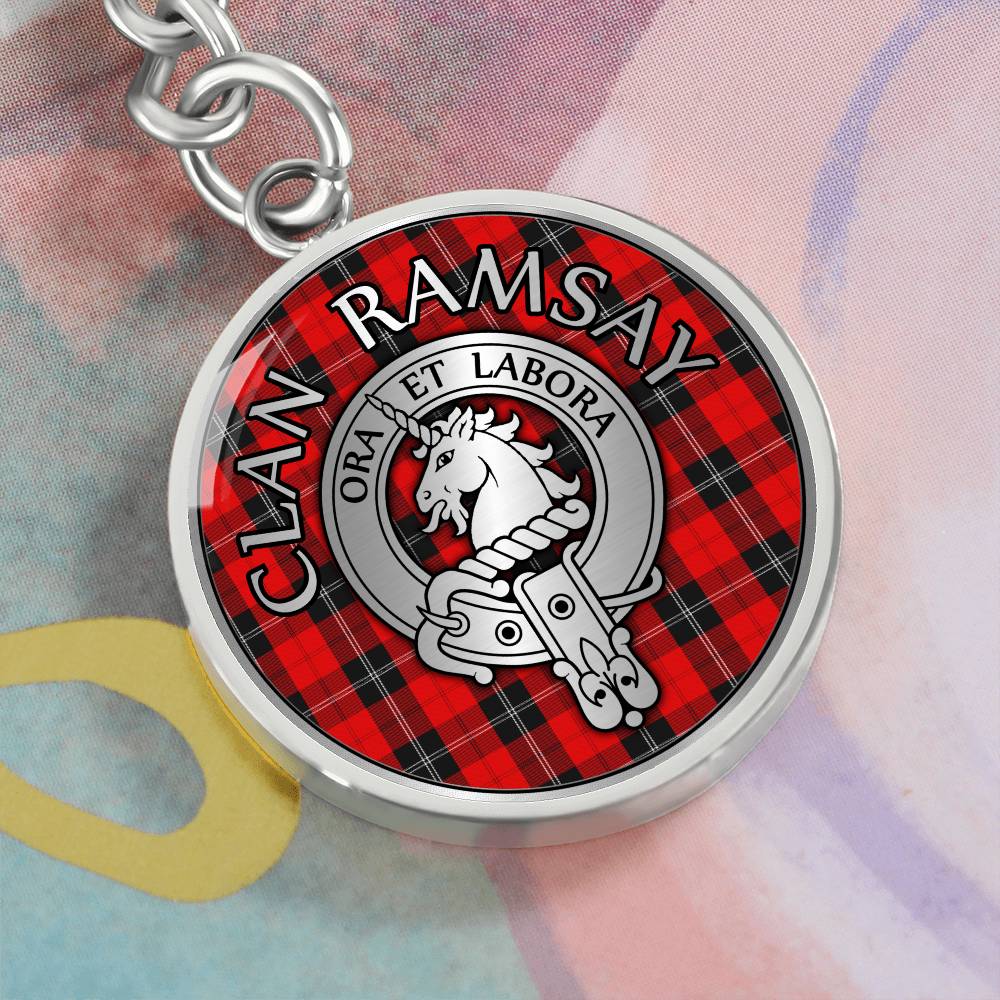 Clan Ramsay Crest & Tartan Pendant Keychain