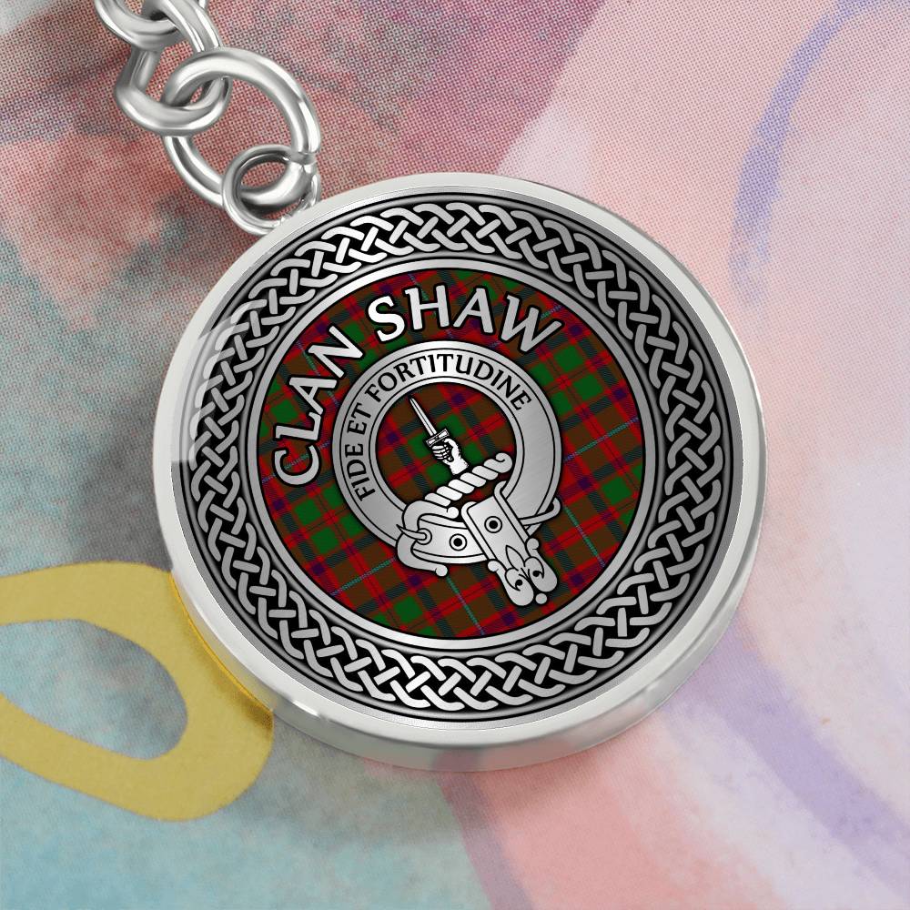 Clan Shaw Crest & Tartan Knot Pendant Keychain