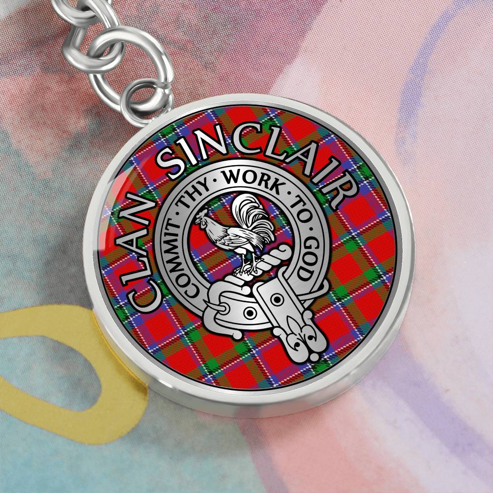 Clan Sinclair Crest & Tartan Pendant Keychain