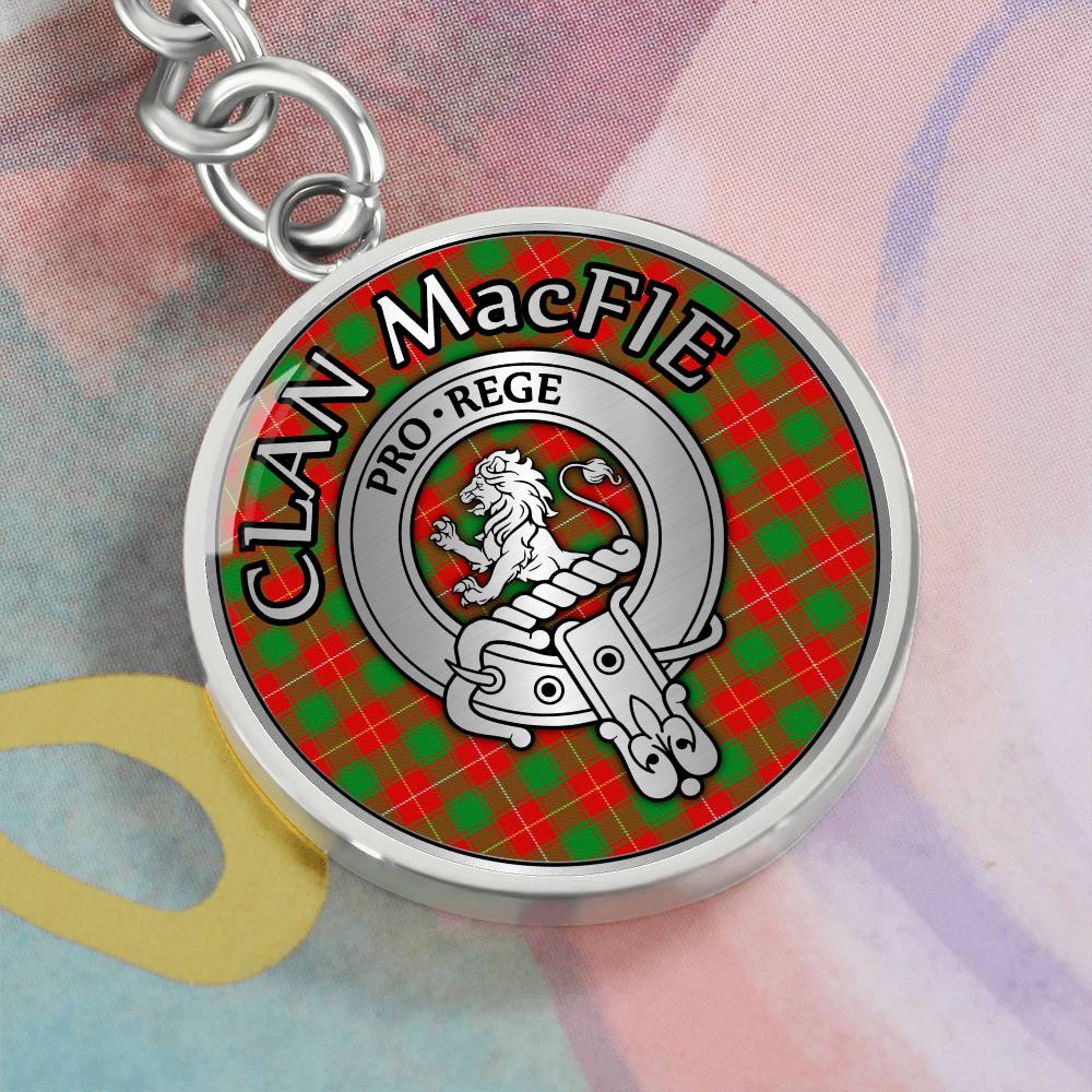 Clan MacFie Crest & Tartan Pendant Keychain