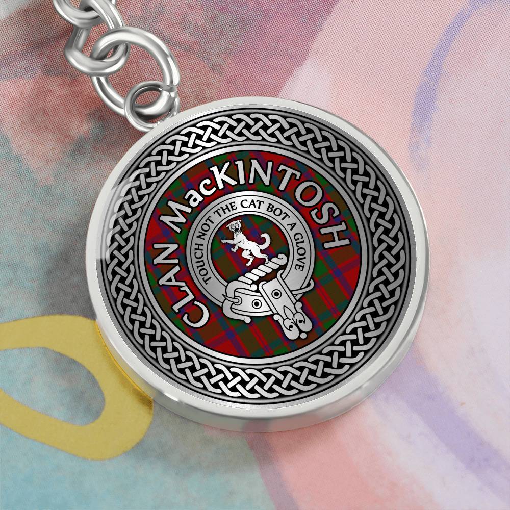 Clan MacKintosh Crest & Tartan Knot Pendant Keychain