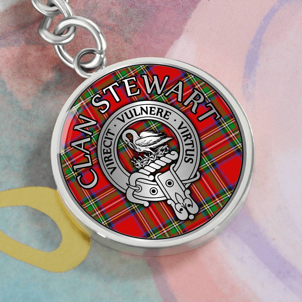 Clan Stewart Crest & Tartan Pendant Keychain