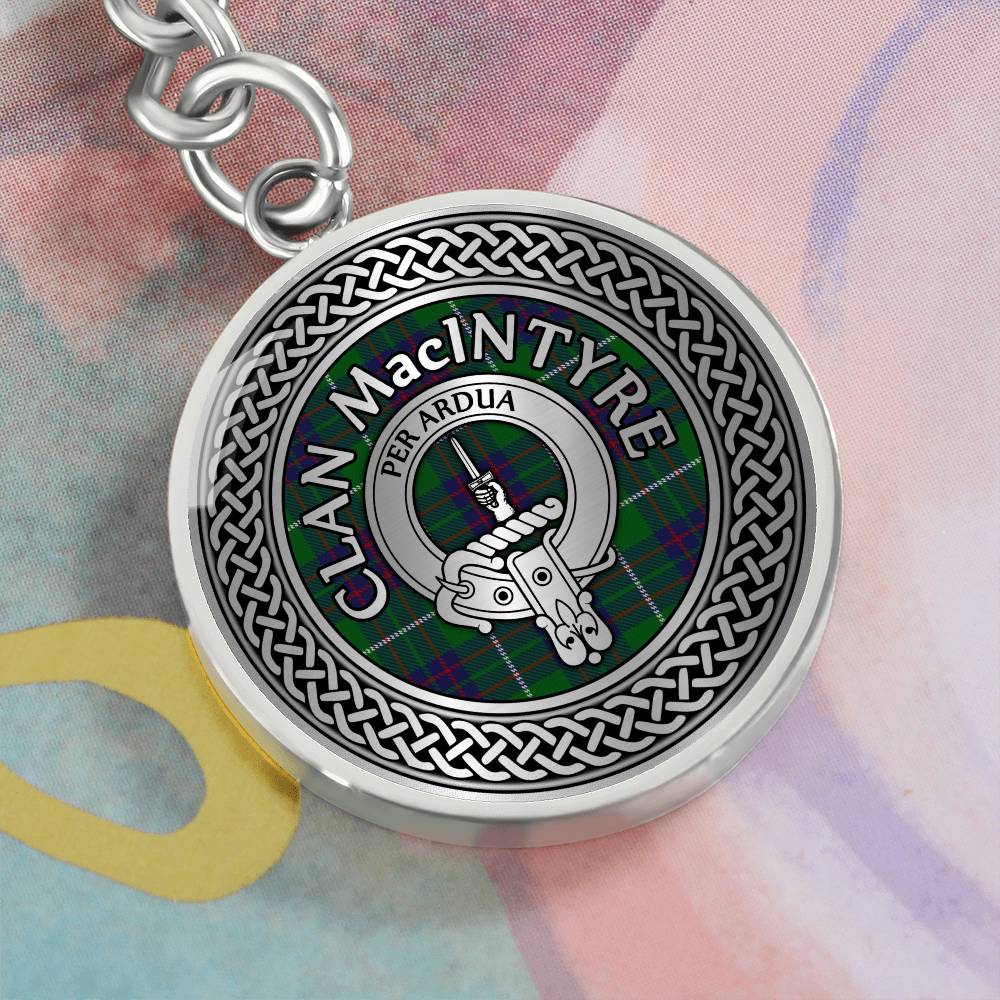 Clan MacIntyre Crest & Tartan Knot Pendant Keychain