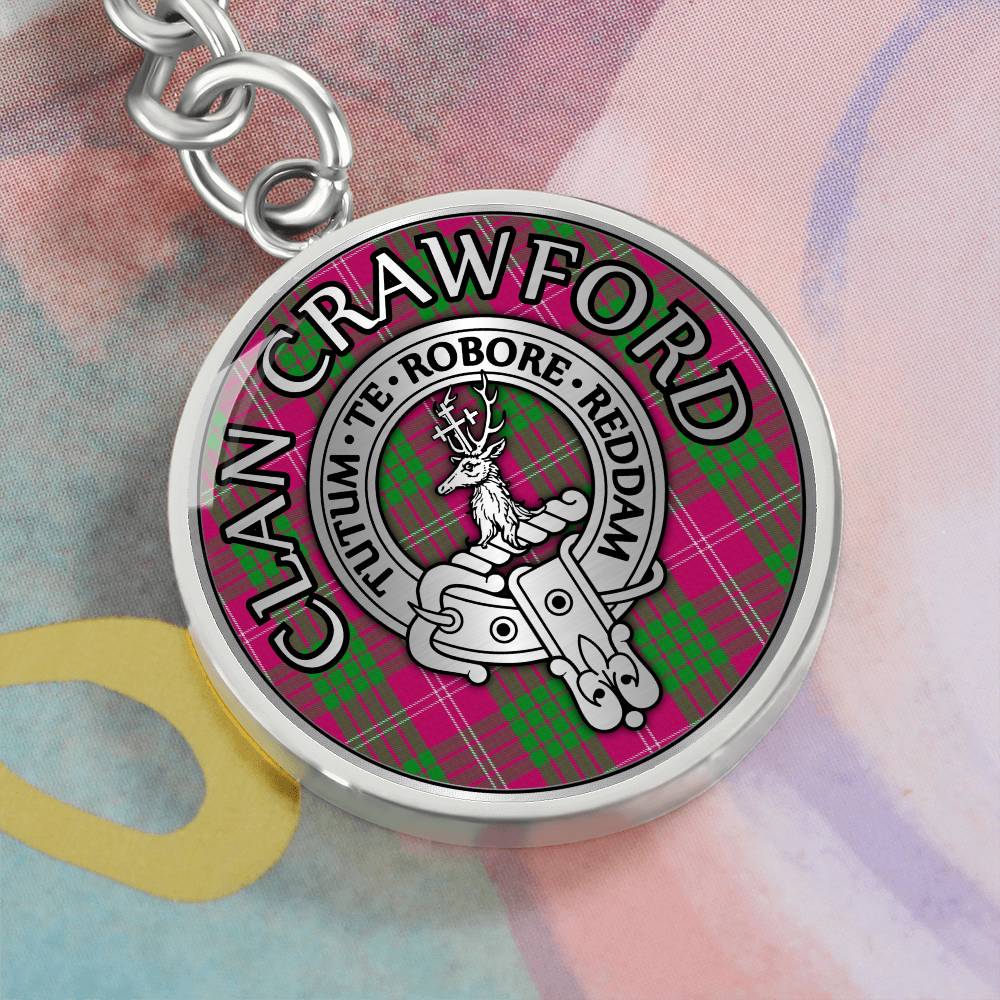 Clan Crawford Crest & Tartan Pendant Keychain