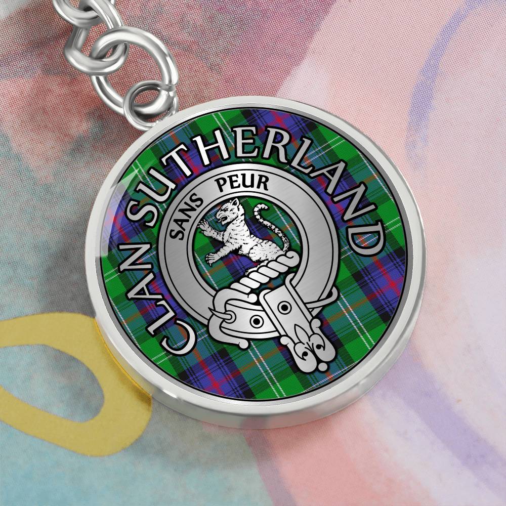 Clan Sutherland Crest & Tartan Pendant Keychain