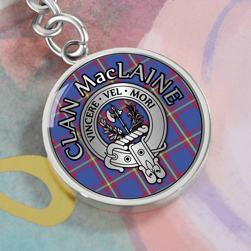 Clan MacLaine Crest & Tartan Pendant Keychain