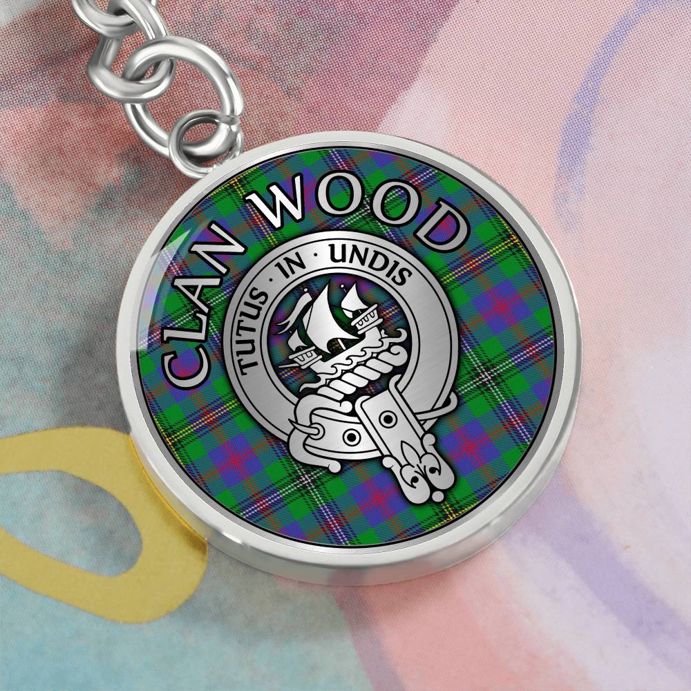 Clan Wood Crest & Tartan Pendant Keychain