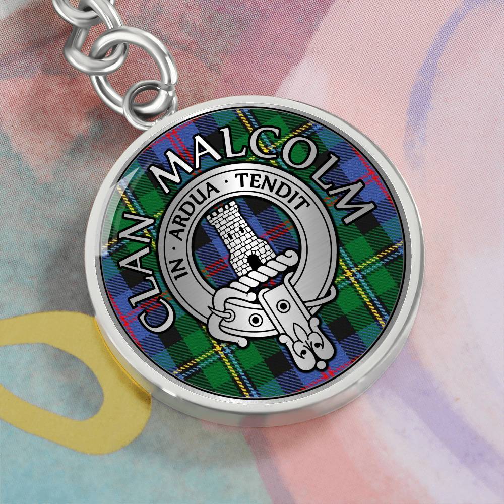 Clan Malcolm Crest & Tartan Pendant Keychain