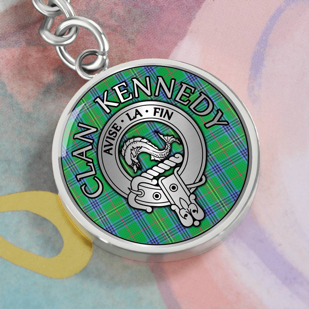 Clan Kennedy Crest & Tartan Pendant Keychain