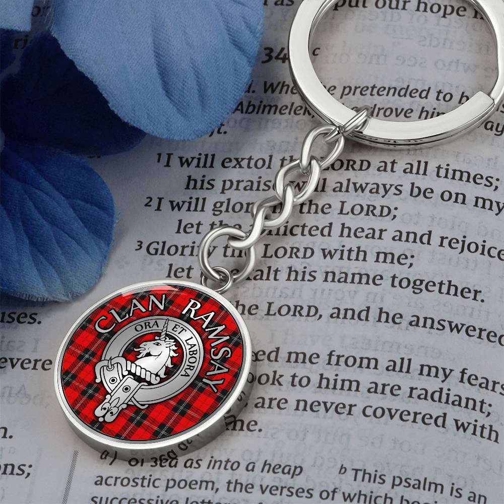 Clan Ramsay Crest & Tartan Pendant Keychain