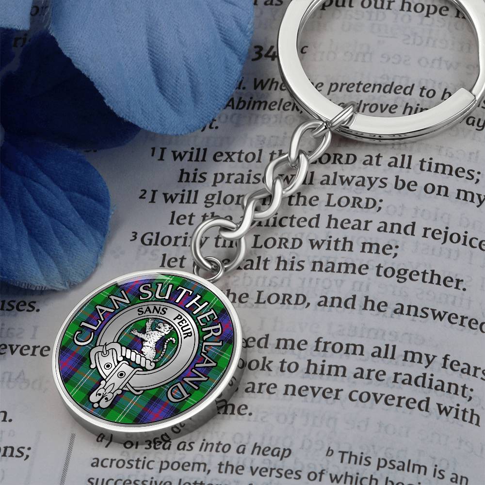 Clan Sutherland Crest & Tartan Pendant Keychain