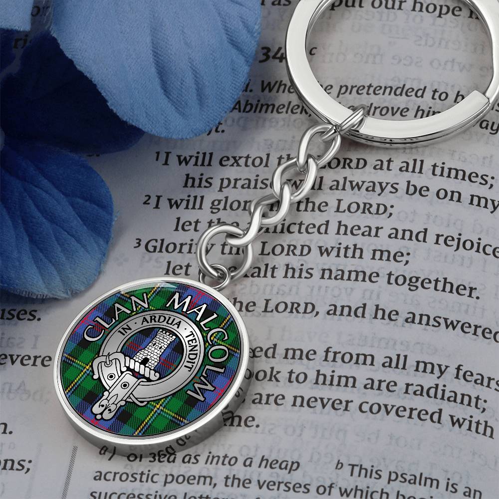 Clan Malcolm Crest & Tartan Pendant Keychain