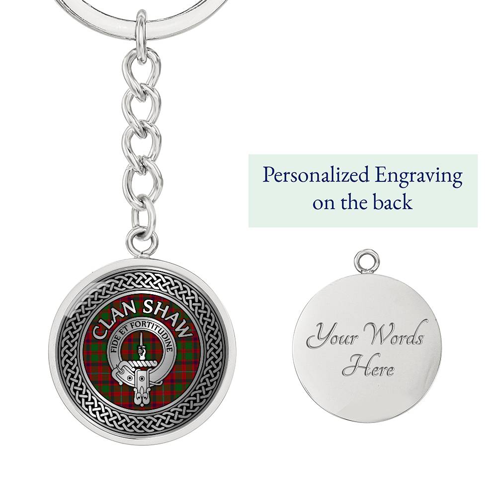 Clan Shaw Crest & Tartan Knot Pendant Keychain