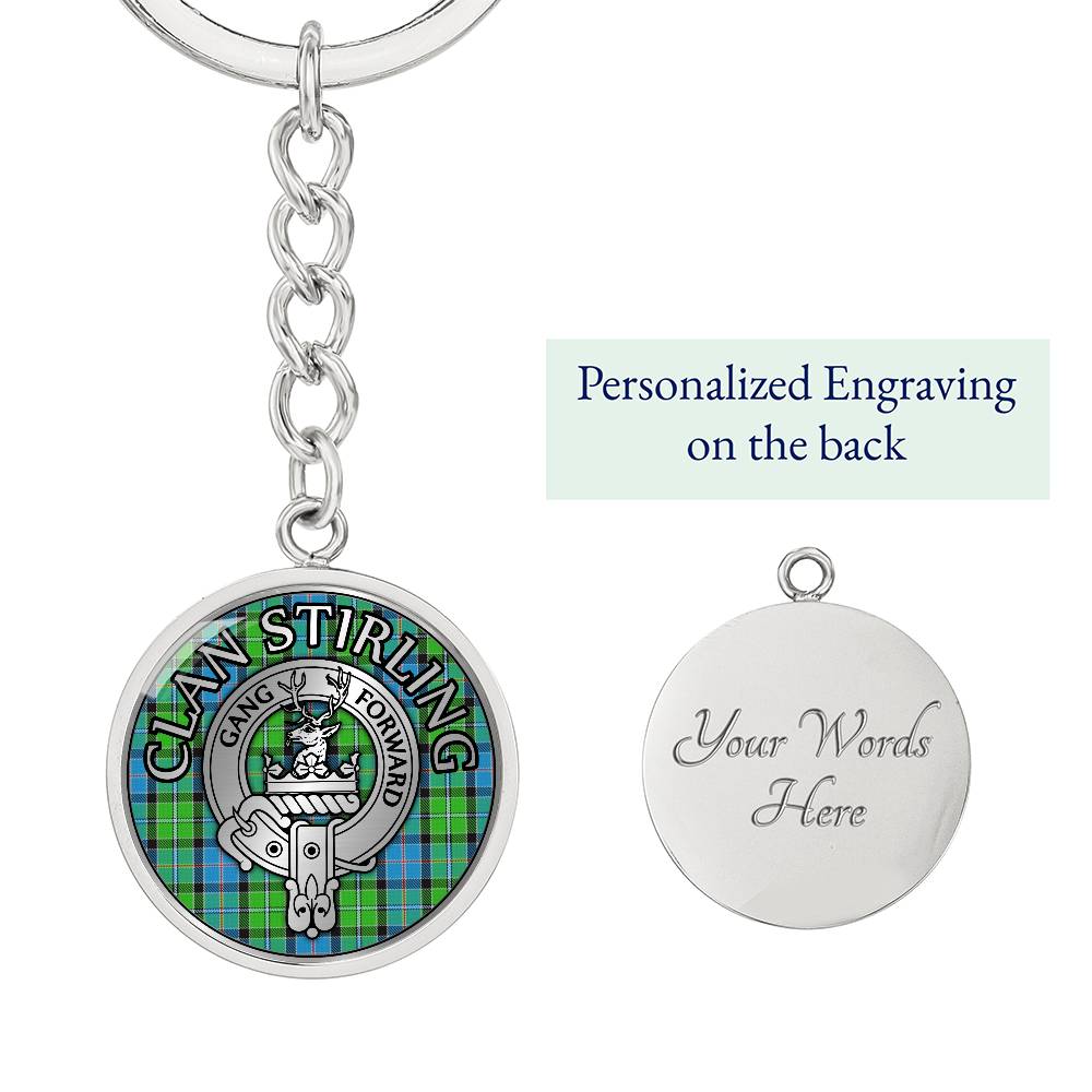 Clan Stirling Crest & Tartan Pendant Keychain