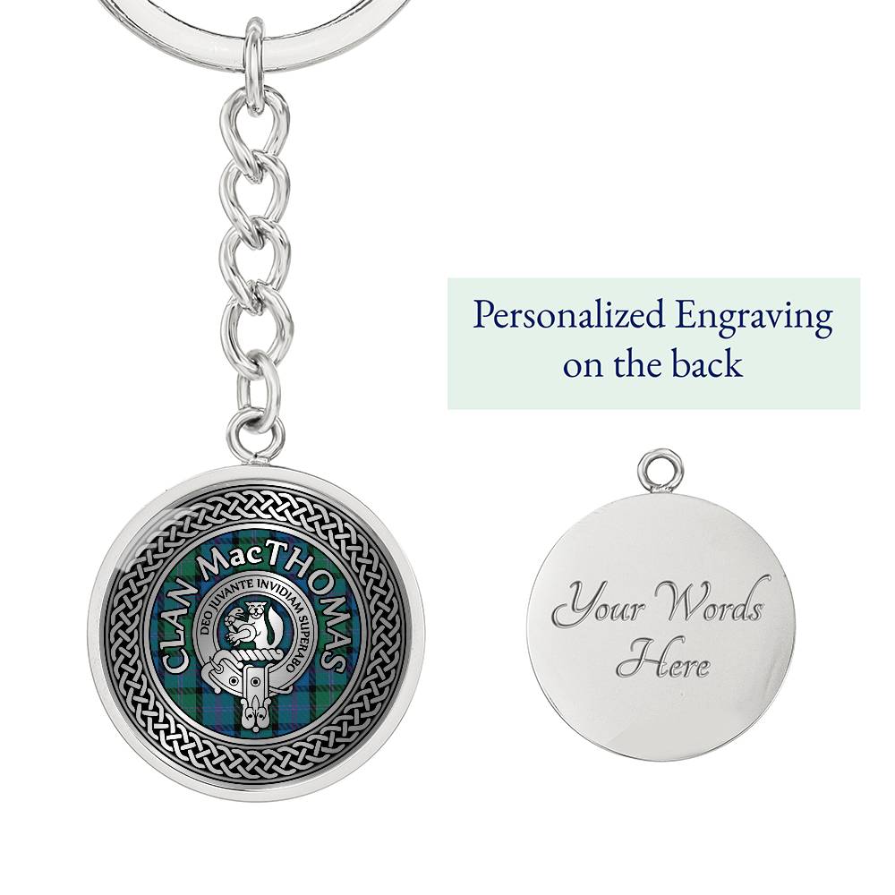 Clan MacThomas Crest & Tartan Knot Pendant Keychain