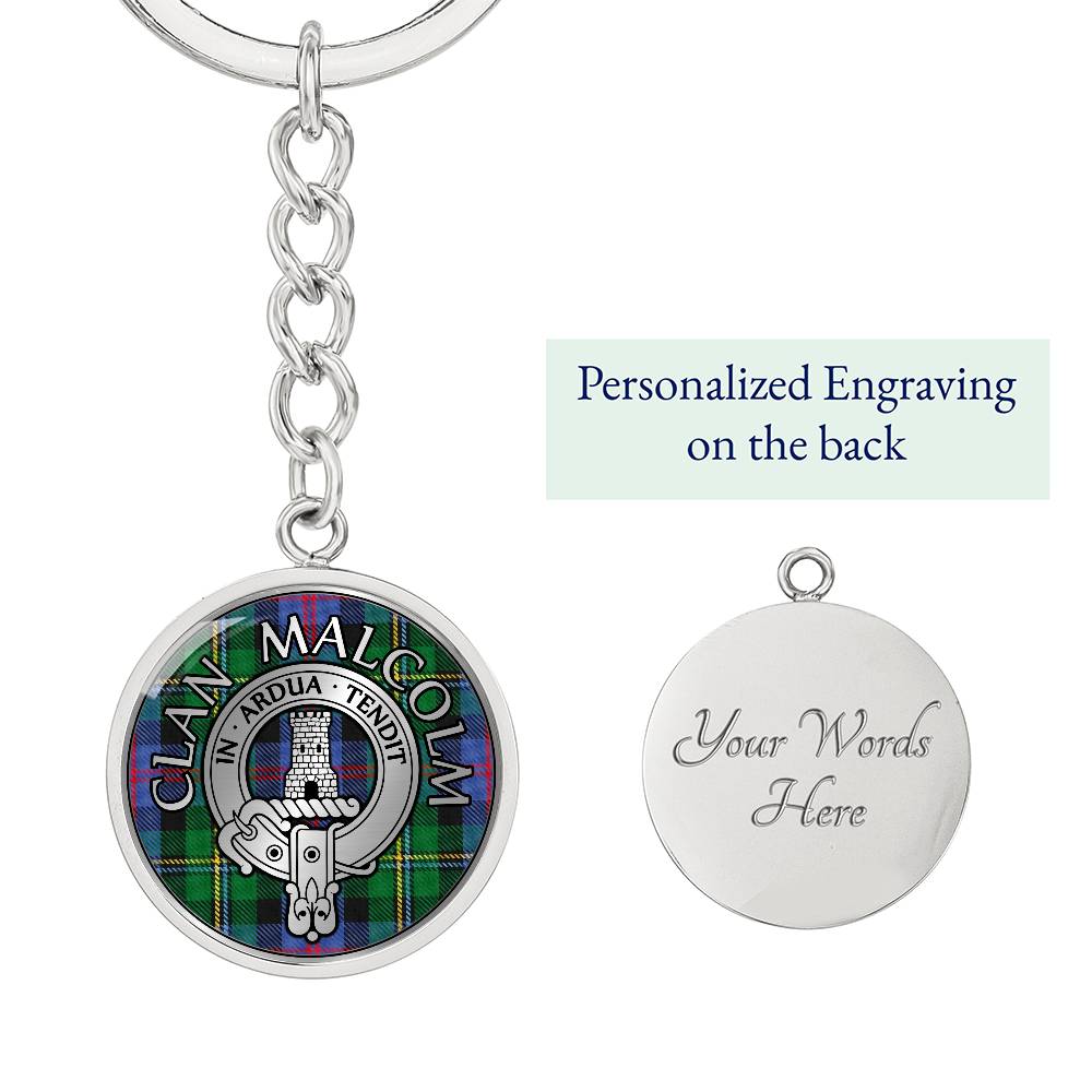 Clan Malcolm Crest & Tartan Pendant Keychain