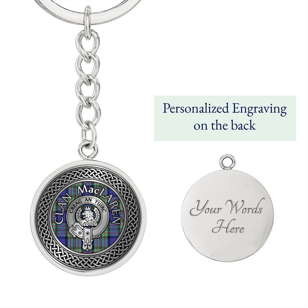 Clan MacLaren Crest & Tartan Knot Pendant Keychain