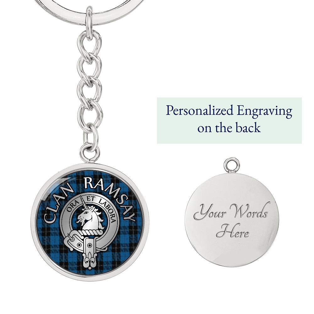 Clan Ramsay Crest & Hunting Tartan Pendant Keychain