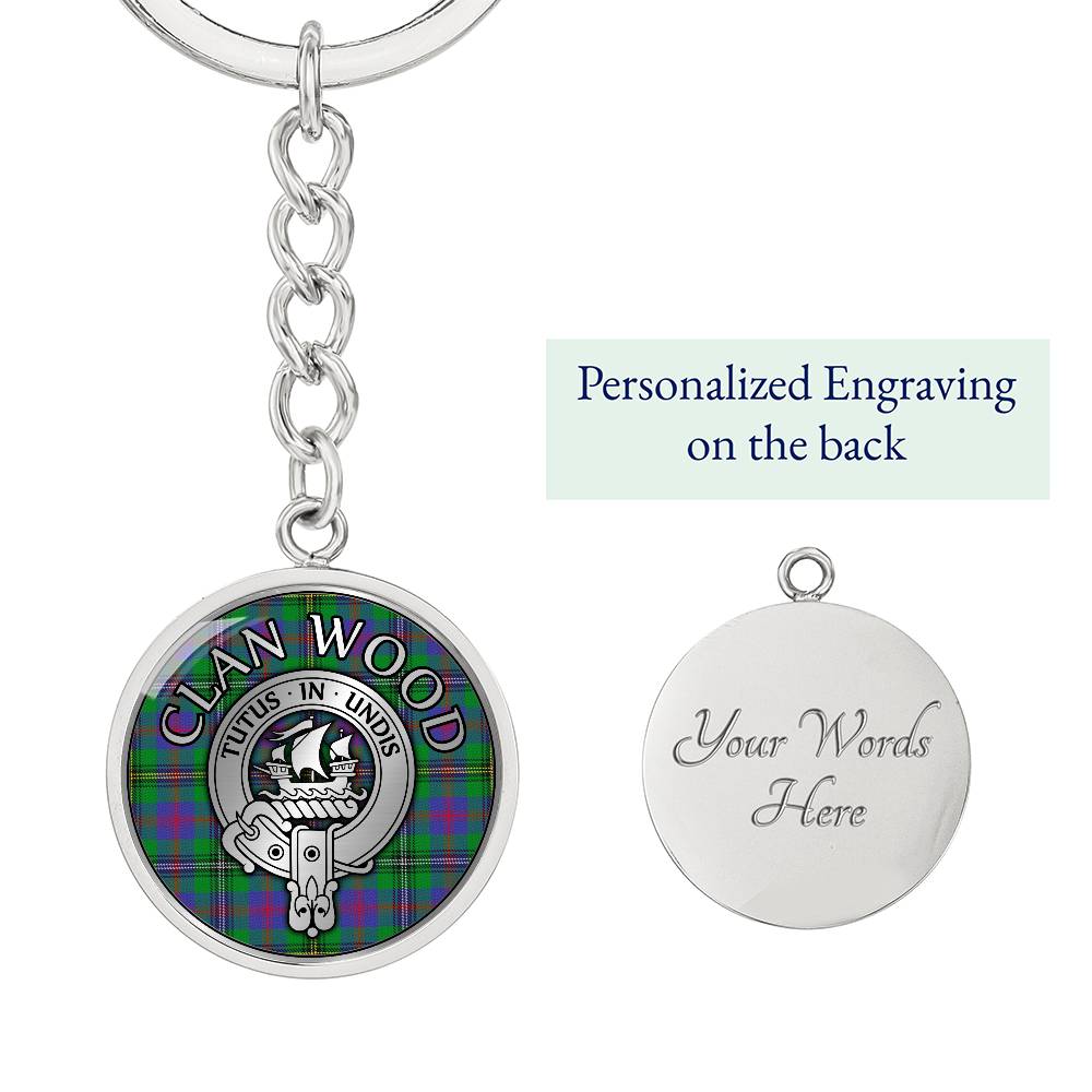 Clan Wood Crest & Tartan Pendant Keychain