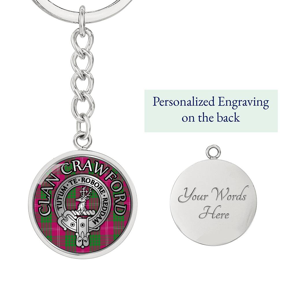 Clan Crawford Crest & Tartan Pendant Keychain