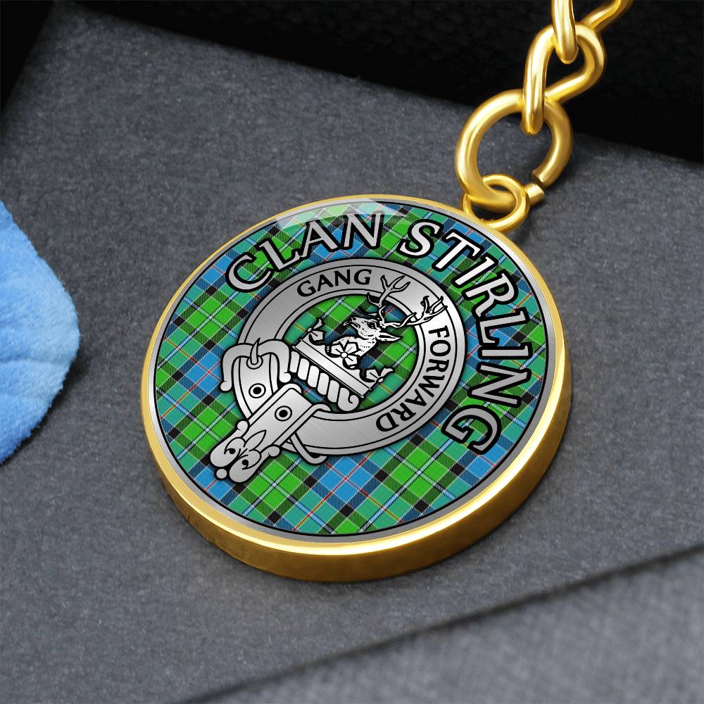 Clan Stirling Crest & Tartan Pendant Keychain