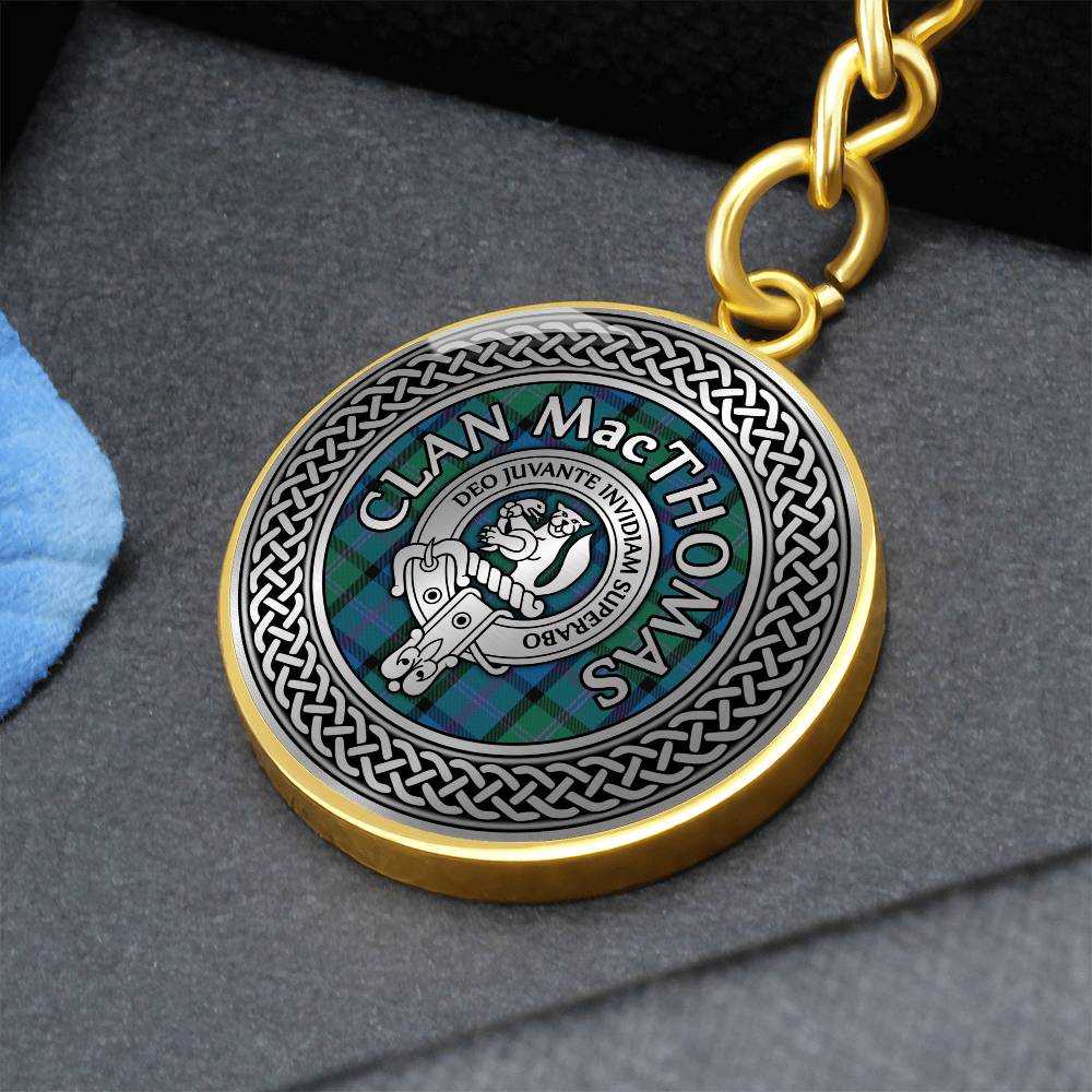 Clan MacThomas Crest & Tartan Knot Pendant Keychain