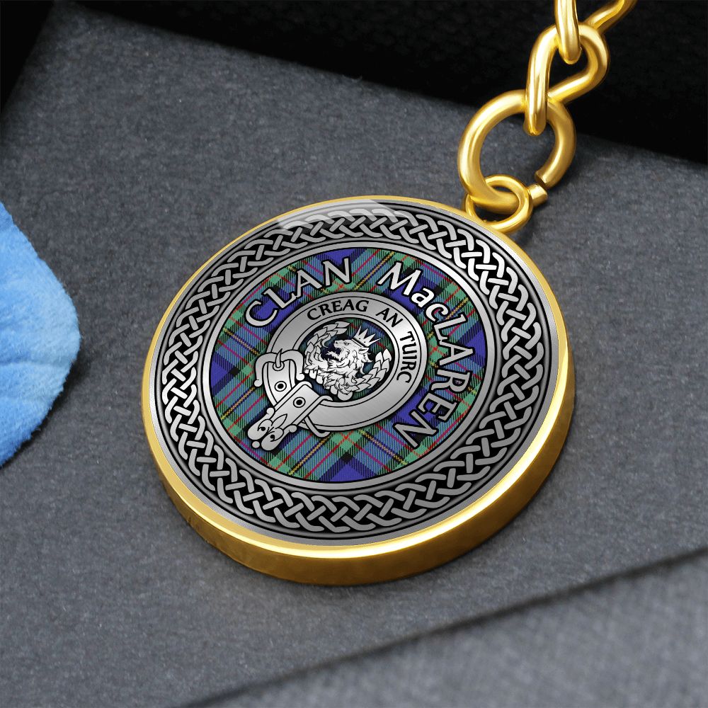 Clan MacLaren Crest & Tartan Knot Pendant Keychain