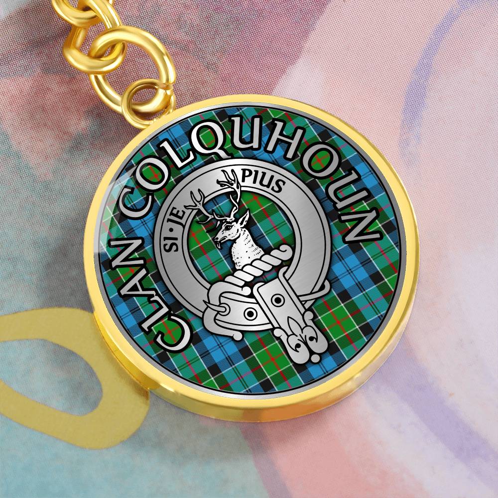 Clan Colquhoun Crest & Tartan Pendant Keychain