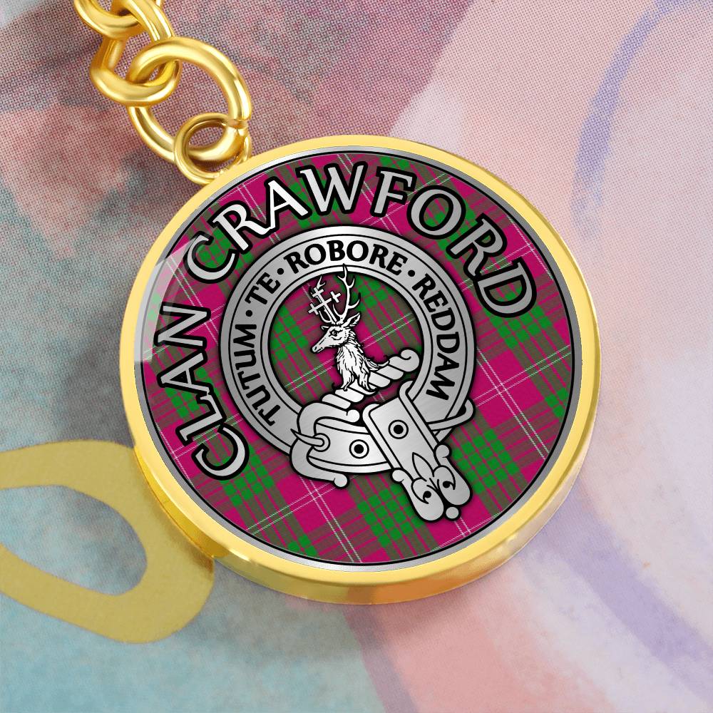 Clan Crawford Crest & Tartan Pendant Keychain