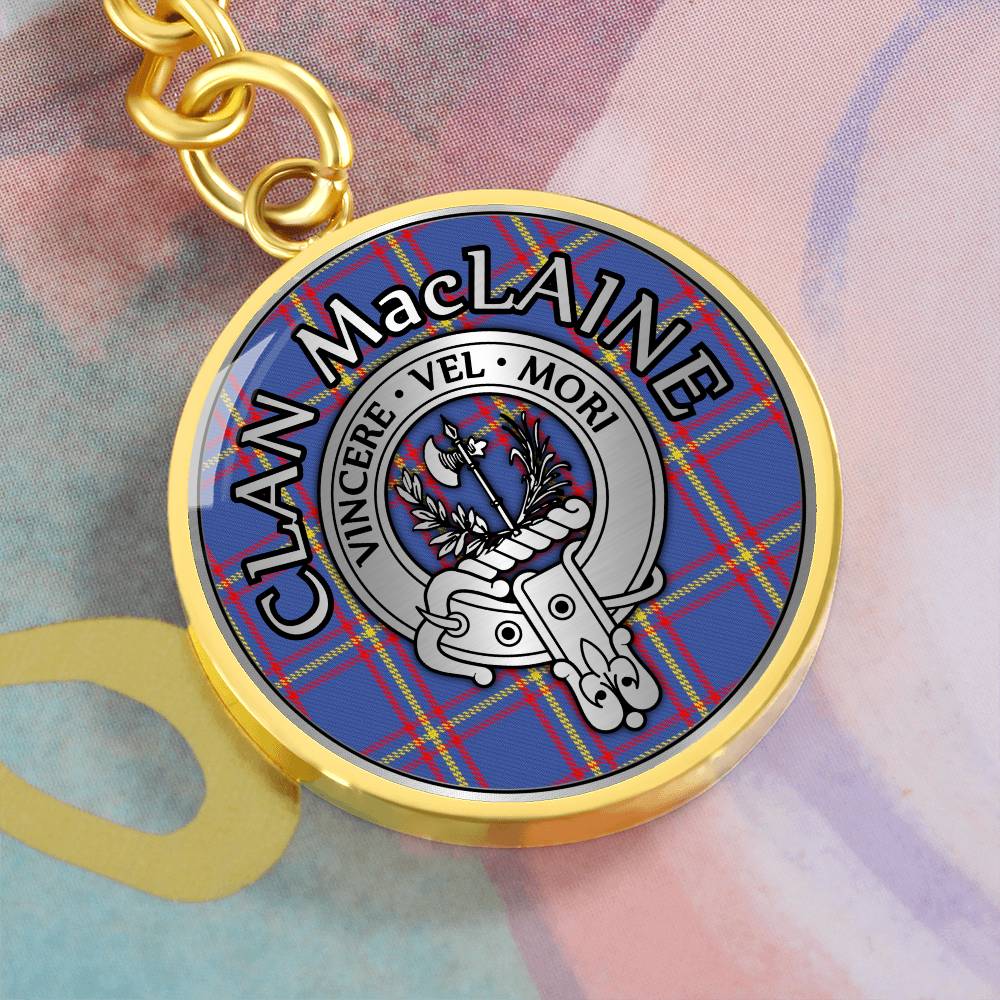 Clan MacLaine Crest & Tartan Pendant Keychain