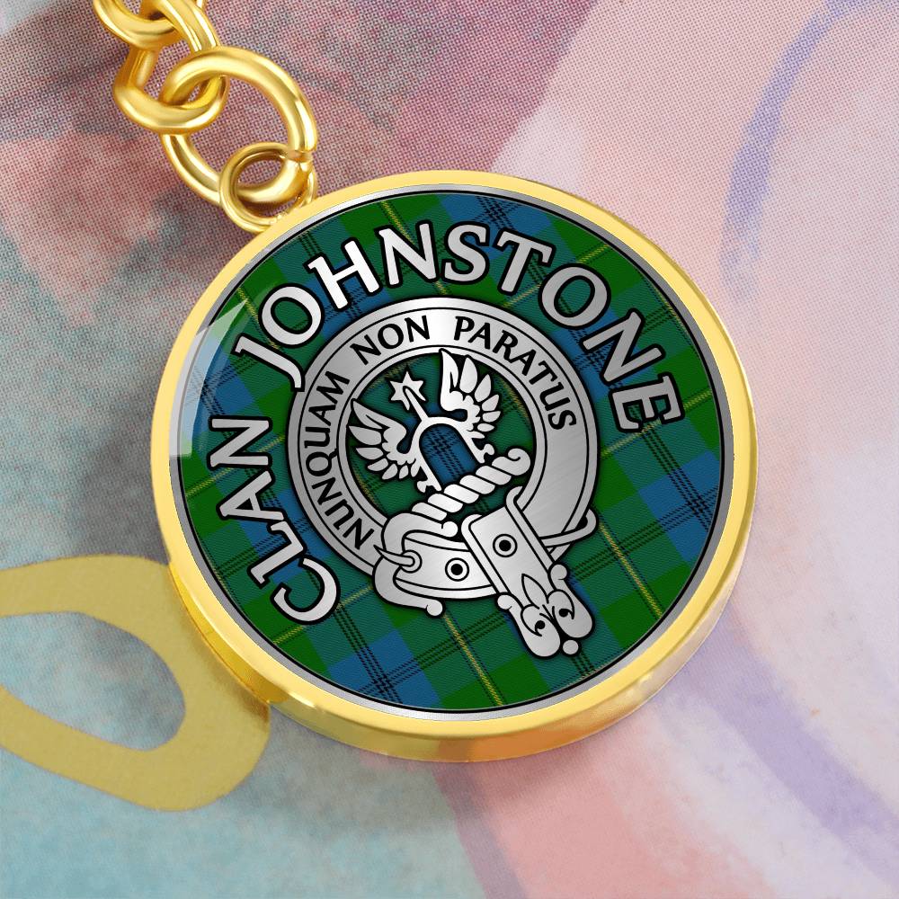 Clan Johnstone Crest & Tartan Pendant Keychain