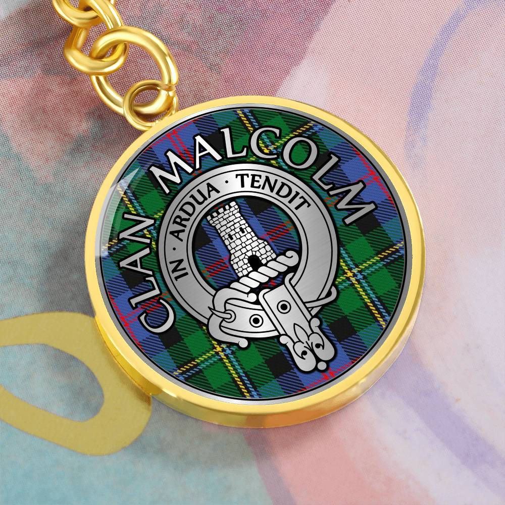 Clan Malcolm Crest & Tartan Pendant Keychain