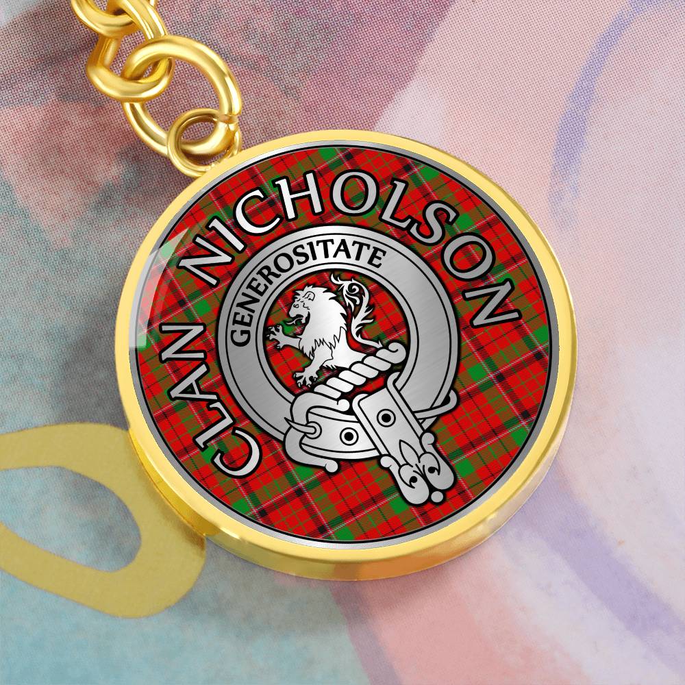 Clan Nicholson Crest & Tartan Pendant Keychain