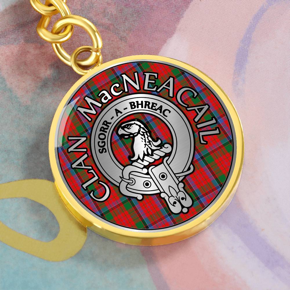 Clan MacNeacail Crest & Tartan Pendant Keychain