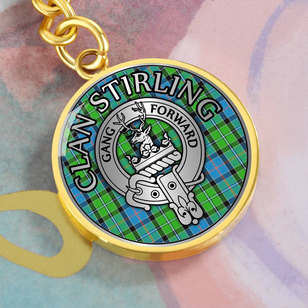 Clan Stirling Crest & Tartan Pendant Keychain