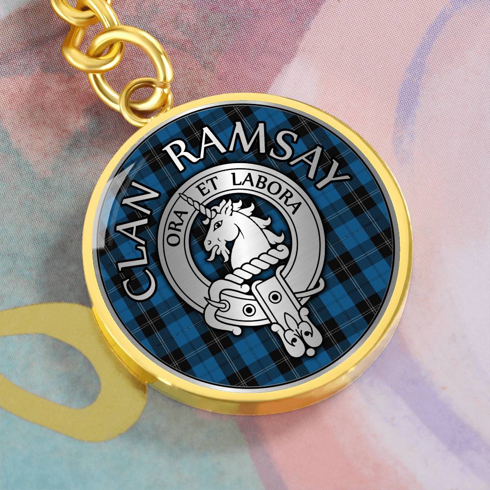 Clan Ramsay Crest & Hunting Tartan Pendant Keychain