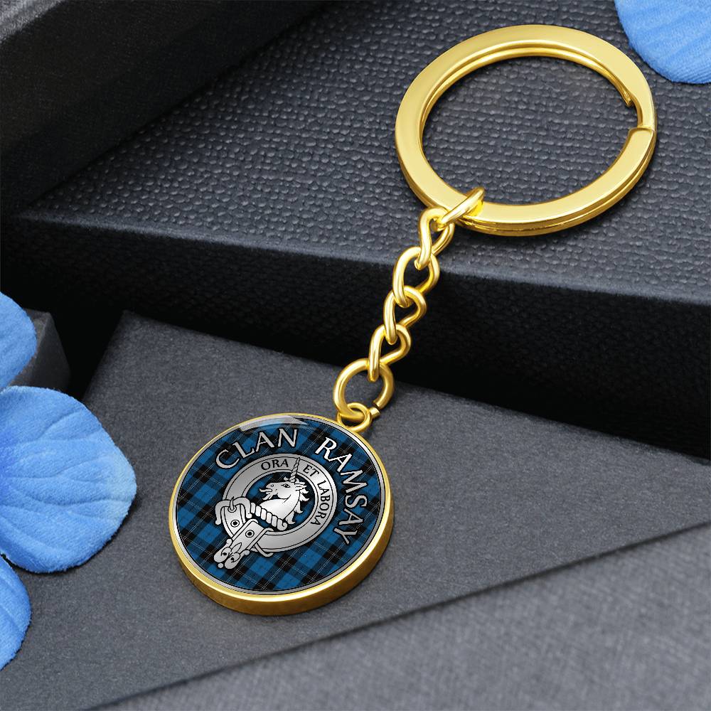 Clan Ramsay Crest & Hunting Tartan Pendant Keychain