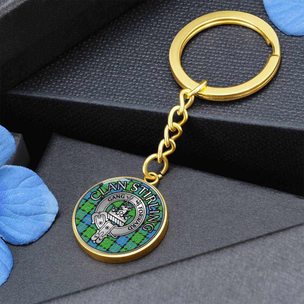 Clan Stirling Crest & Tartan Pendant Keychain